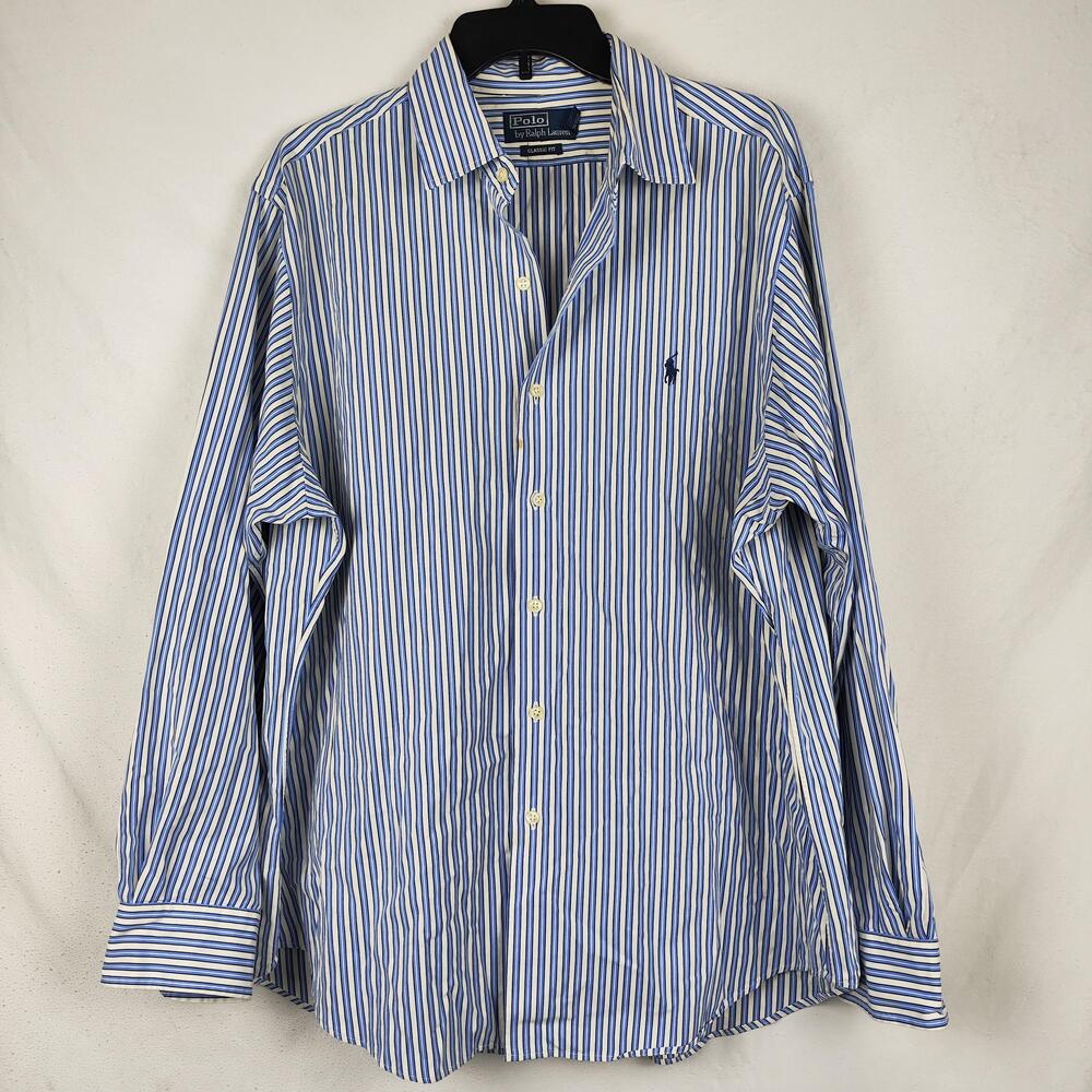 Polo Ralph Lauren Shirt Mens XL Blue Stripe Button Down Classic Fit Long Sleeve